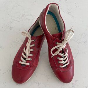 Ecco Soft 7 Casual Sporty Lo Cut Leather Lace Up Sneakers Red Grey + Tan Sz 40